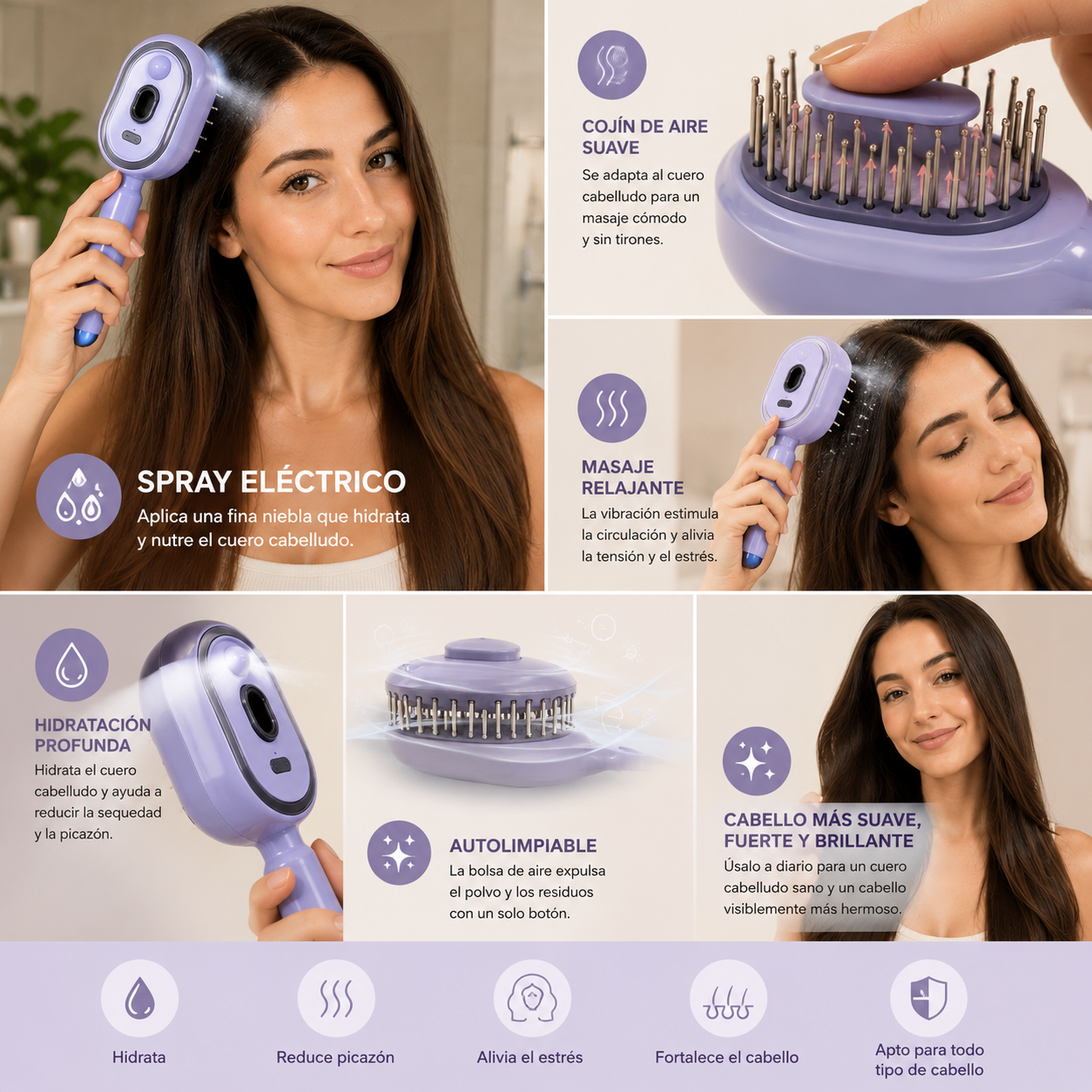 5-in-1 Electric Hair Brush with Essential Oil Mist Spray