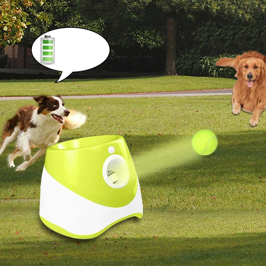 Automatic tennis ball launcher with balls and USB cable for training and pet play